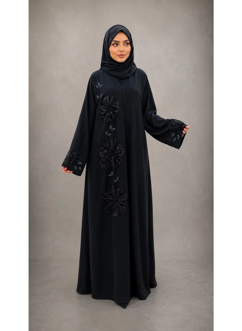 Ophelia Dubai Luxury Black Abaya with Floral Embroidery, Loose Fit, Premium Fabric, Formal & Occasion Wear
