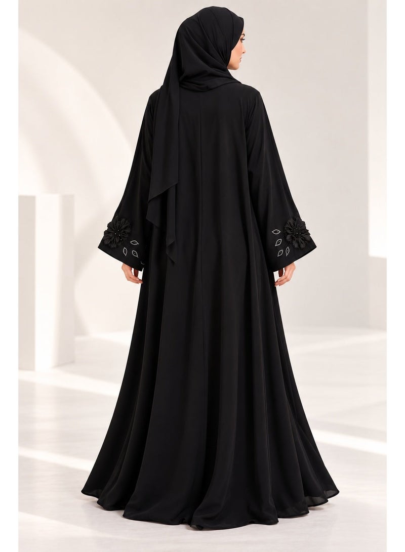 Ophelia Dubai Luxury Black Abaya with Floral Embroidery, Loose Fit, Premium Fabric, Formal & Occasion Wear - Image 1