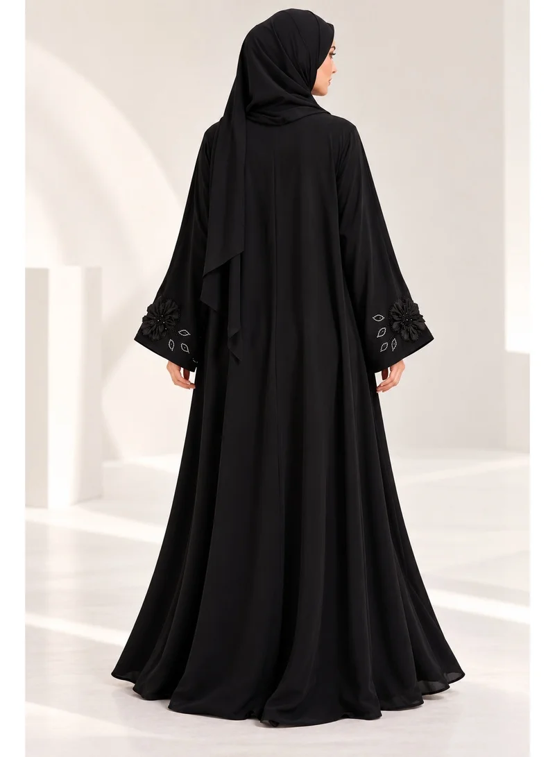 Ophelia Dubai Luxury Black Abaya with Floral Embroidery, Loose Fit, Premium Fabric, Formal & Occasion Wear