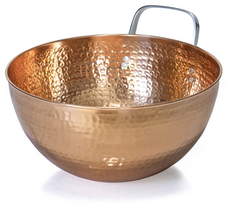Red Co 5 Quarts Large 11 Round Hammered Pure Copper Mixing Bowl with Handle