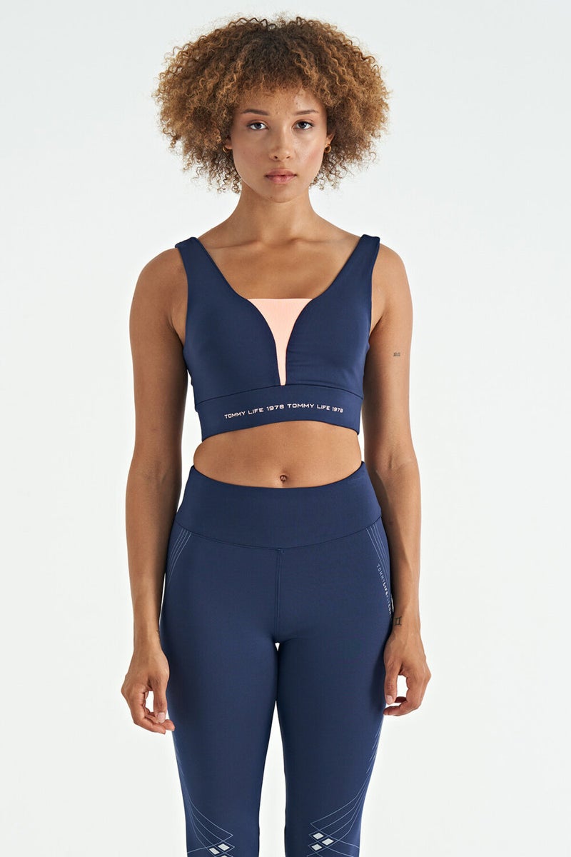 Indigo Text Printed Color Block Slim Fit Diving Fabric Women's Bustier - 97271