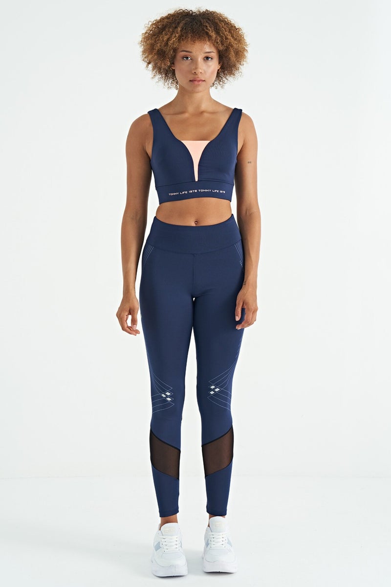 Indigo Text Printed Color Block Slim Fit Diving Fabric Women's Bustier - 97271