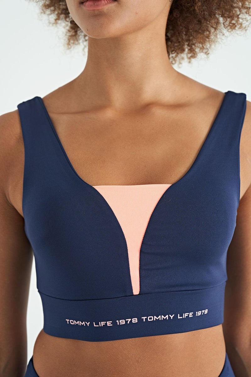 Indigo Text Printed Color Block Slim Fit Diving Fabric Women's Bustier - 97271