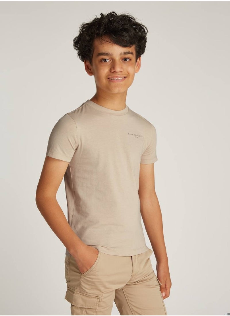 TOMMY HILFIGER Kids' Logo Crewneck T-Shirt - Cotton, Beige  - Image 1