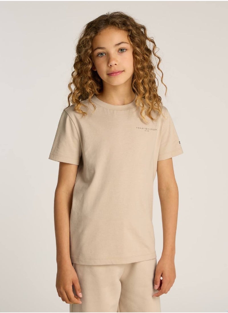 TOMMY HILFIGER Kids' Logo Crewneck T-Shirt - Cotton, Beige  - Image 2