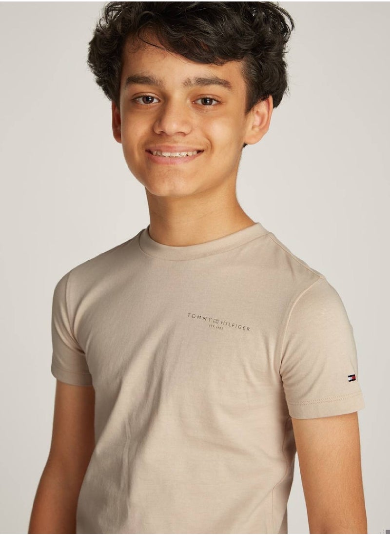 TOMMY HILFIGER Kids' Logo Crewneck T-Shirt - Cotton, Beige  - Image 5