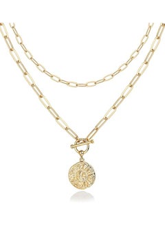 Generic PAVOI 14K Gold Plated Layered Necklace | Fashionable Minimalist Design Pendant Necklace | Bar, Lotus, Disc, Dog Tag, Horizontal Bar Pendant for Women  - Image 1