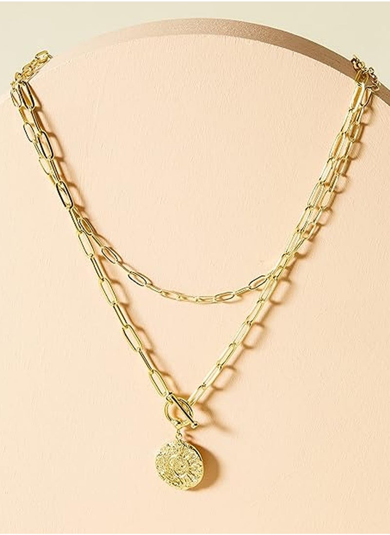 Generic - PAVOI 14K Gold Plated Layered Necklace | Fashionable Minimalist Design Pendant Necklace | Bar, Lotus, Disc, Dog Tag, Horizontal Bar Pendant for Women - Image 1