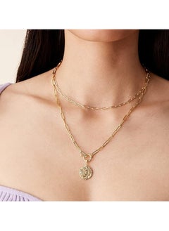 Generic PAVOI 14K Gold Plated Layered Necklace | Fashionable Minimalist Design Pendant Necklace | Bar, Lotus, Disc, Dog Tag, Horizontal Bar Pendant for Women  - Image 2