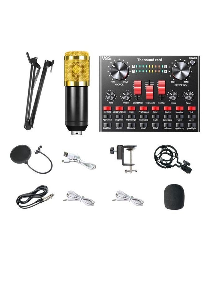 Generic V8s External Sound Card Usb Phone Microphone For Mobile Computer Audio Interface For Online Singing Chatting Live Video Streaming Music Recording Black Black  - Image 1
