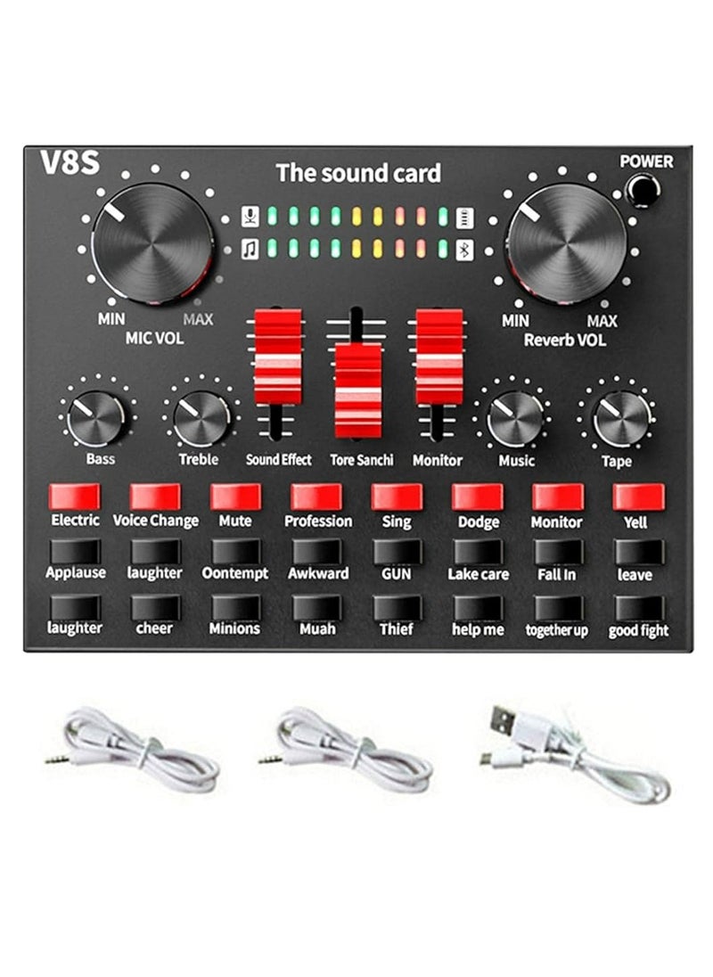 Generic V8s External Sound Card Usb Phone Microphone For Mobile Computer Audio Interface For Online Singing Chatting Live Video Streaming Music Recording Black Black  - Image 3