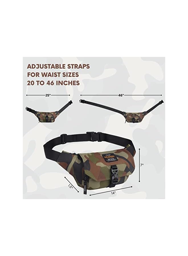 Wildhorn حقائب الخصر WILDHORN للرجال والنساء | خياطة قوية للغاية، سحابات متينة، جيب مقاوم للماء، حقيبة فاني كبيرة للمشي، السفر، التخييم، الجري، الرياضات الخارجية، مع حزام قابل للتعديل (تمويه) - Image 2