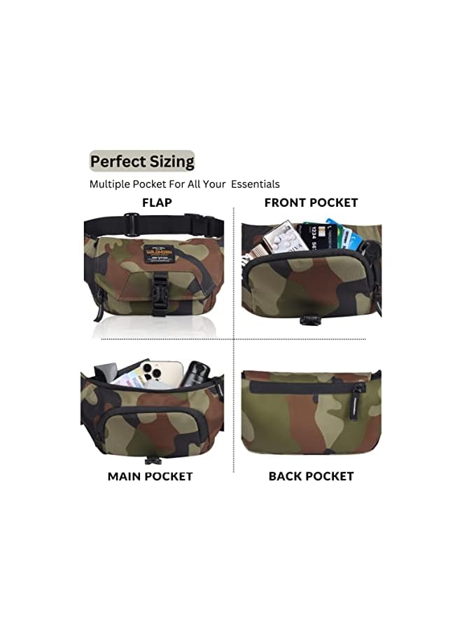 Wildhorn حقائب الخصر WILDHORN للرجال والنساء | خياطة قوية للغاية، سحابات متينة، جيب مقاوم للماء، حقيبة فاني كبيرة للمشي، السفر، التخييم، الجري، الرياضات الخارجية، مع حزام قابل للتعديل (تمويه) - Image 5