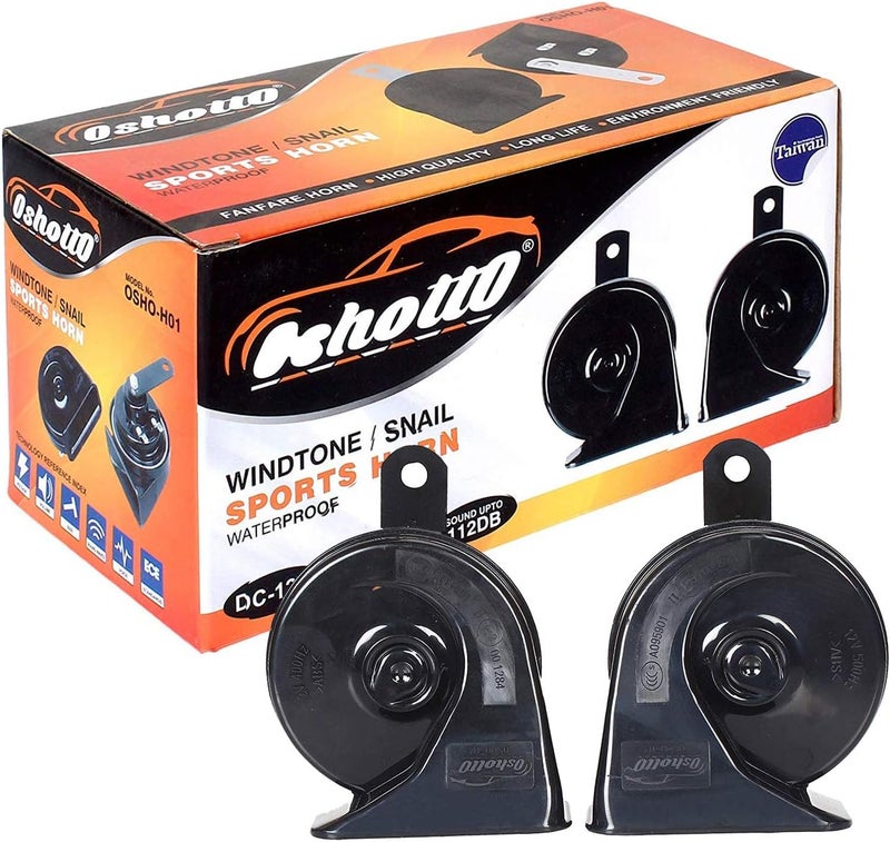 Oshotto Set of 2 Car Horn 12V Universal Replacement – Super Trumpet Loud Electric Auto Horn Waterproof Low & High Tone – Dual Tone Horns Fit for Car, Truck, SUV, Van, Motorcycle & All Vehicles - Image 1