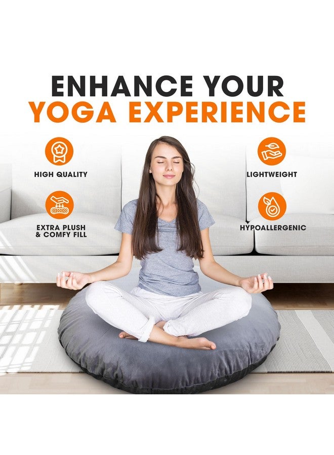 Cheer Collection Extra Large Floor Pillow, 32" Round Meditation Cushion, Oversized Yoga Pillow & Floor Cushions for Adults, Floor Pillows for Sitting, Meditation, and Seat Cushion -Grey - Image 2