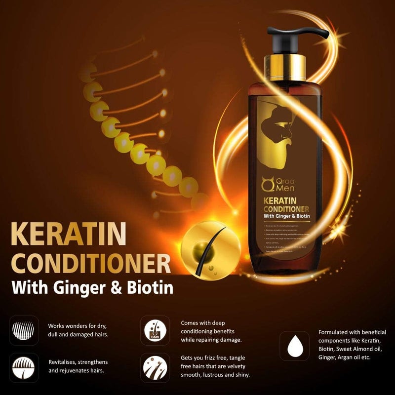 Qraa Men's Keratin Conditioner with Ginger and Biotin for Dry and Damaged Hair  200ml - Image 1