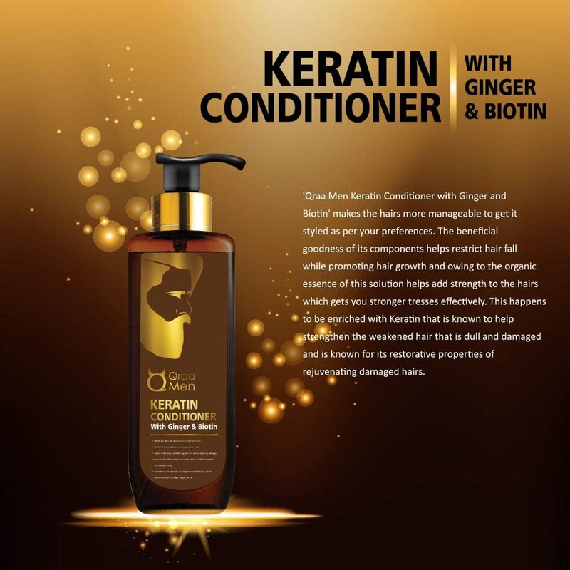 Qraa Men's Keratin Conditioner with Ginger and Biotin for Dry and Damaged Hair  200ml - Image 2