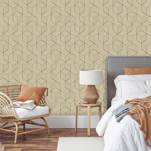 MelunMer Brown Geometric Wallpaper Peel and Stick Removable Self Adhesive 118In L 17.7In W Brown and Black Wallpaper for Bedroom/Bathroom Waterproof Modern Contact Paper for Cabinets Drawer Hexagon - Image 2