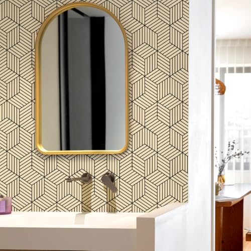 MelunMer Brown Geometric Wallpaper Peel and Stick Removable Self Adhesive 118In L 17.7In W Brown and Black Wallpaper for Bedroom/Bathroom Waterproof Modern Contact Paper for Cabinets Drawer Hexagon - Image 5