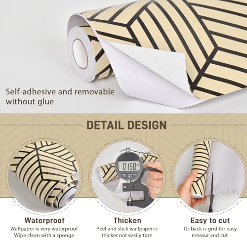 MelunMer Brown Geometric Wallpaper Peel and Stick Removable Self Adhesive 118In L 17.7In W Brown and Black Wallpaper for Bedroom/Bathroom Waterproof Modern Contact Paper for Cabinets Drawer Hexagon - Image 4