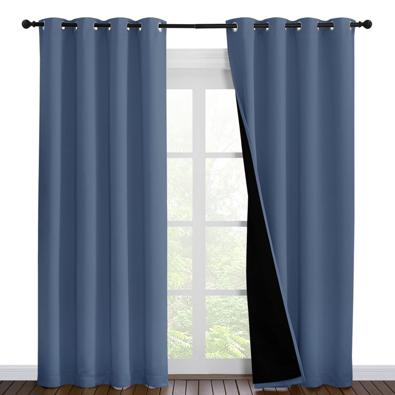 NICETOWN 100 Blackout Curtains 86 inches Long Pair of Energy Smart Noise Blocking Out Drapes for Baby Room Window Thermal Insulated Guest Room Lined Window Dressing Stone Blue 55 inches Wide