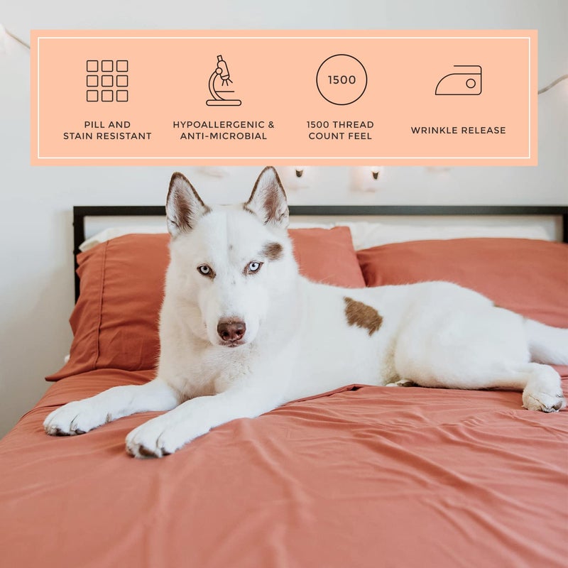 PeachSkinSheets مجموعة ورقة التوابل اليقطين - 1500TC من النعومة - أوراق تبريد ناعمة إضافية للنوم الساخن والتعرق الليلي - حجم الملك العادي  - Image 4