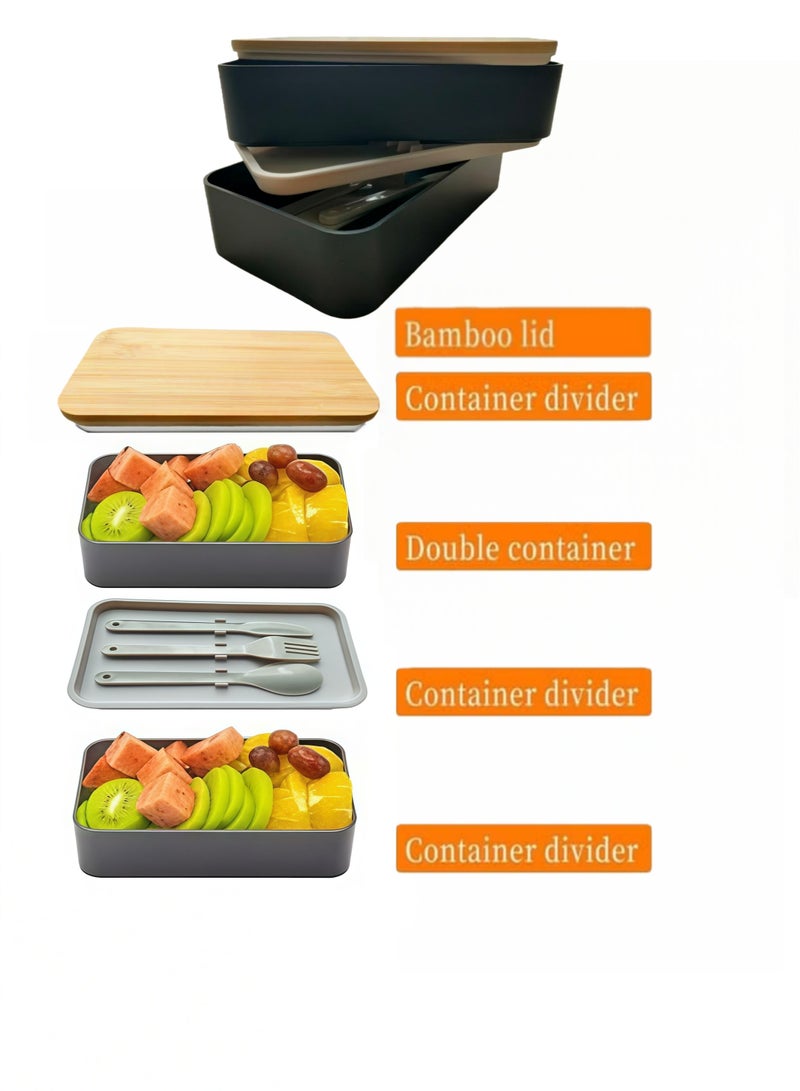 Brivilas 2- Layer Leakproof Bento Box-Large Lunch Box with Compartments und Cutlery Set-Food Picks for Lunch Box Containers for Adults-Microwave Food SafeBento Boxes - Image 2