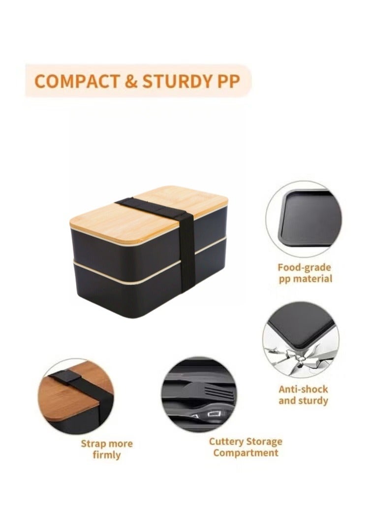 Brivilas 2- Layer Leakproof Bento Box-Large Lunch Box with Compartments und Cutlery Set-Food Picks for Lunch Box Containers for Adults-Microwave Food SafeBento Boxes - Image 3