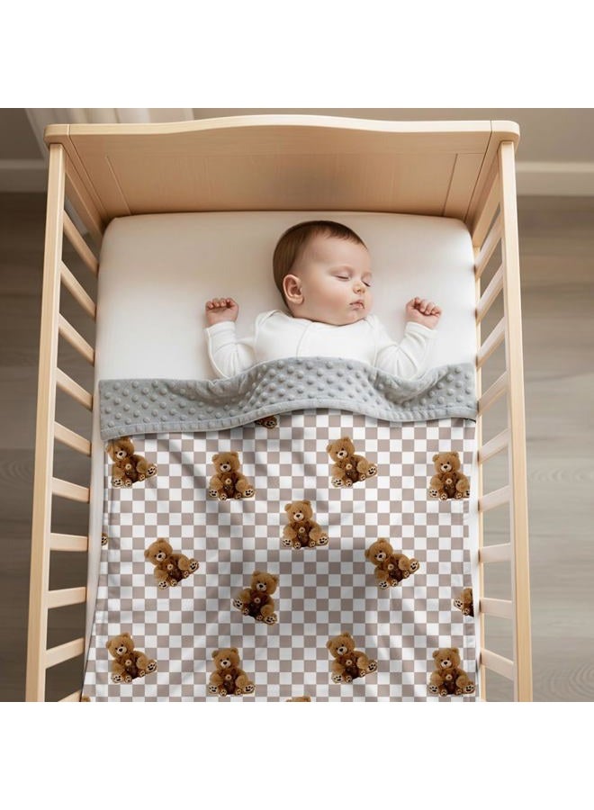 FIGEPO Bear and Buffalo Check Plaid Baby Blanket Gender Neutral Blankets for Newborn Baby Girls or Boys Nursery Toddler Double Layer Blanket with Dotted Backing and Bear Printed (Bear 2) - Image 2