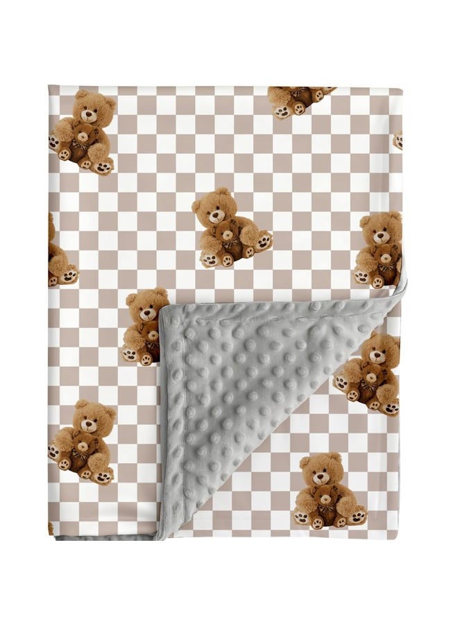 FIGEPO Bear and Buffalo Check Plaid Baby Blanket Gender Neutral Blankets for Newborn Baby Girls or Boys Nursery Toddler Double Layer Blanket with Dotted Backing and Bear Printed (Bear 2) - Image 1
