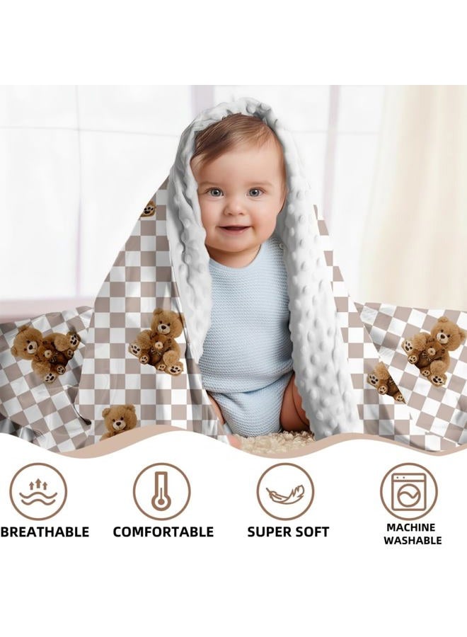 FIGEPO Bear and Buffalo Check Plaid Baby Blanket Gender Neutral Blankets for Newborn Baby Girls or Boys Nursery Toddler Double Layer Blanket with Dotted Backing and Bear Printed (Bear 2) - Image 3