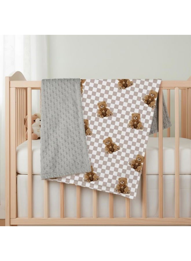 FIGEPO Bear and Buffalo Check Plaid Baby Blanket Gender Neutral Blankets for Newborn Baby Girls or Boys Nursery Toddler Double Layer Blanket with Dotted Backing and Bear Printed (Bear 2) - Image 5