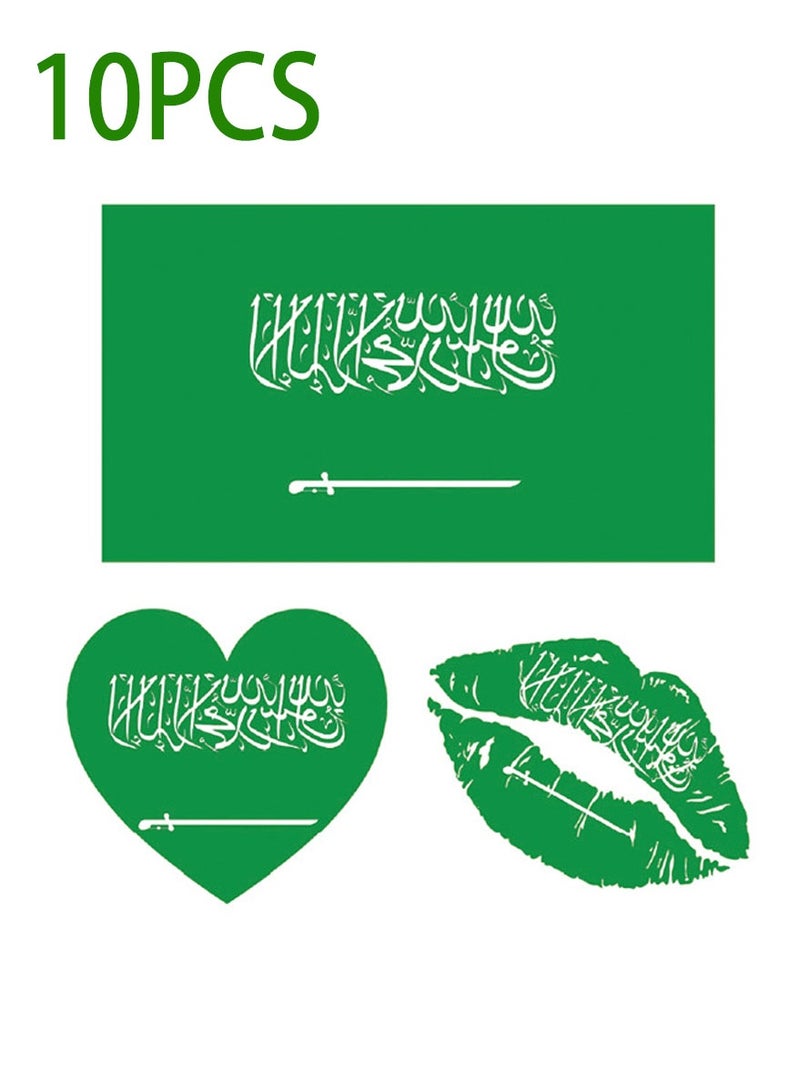 لونون اليوم الوطني السعودي - احتفل باليوم الوطني السعودي، ملصق وجه علم المملكة العربية السعودية، ملصق وشم مقاوم للماء 10 قطع - Image 1