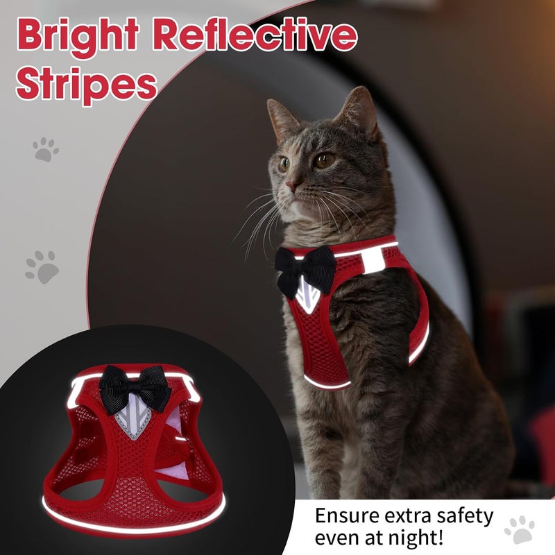 أن سي ماما مجموعة سترة ومقود للقطط للمشي مضادة للهروب، حزام قطة قابل للتعديل شبكة قابلة للتنفس مع خطوط عاكسة للقطط الجرو أرنب (أحمر، XS) - Image 4