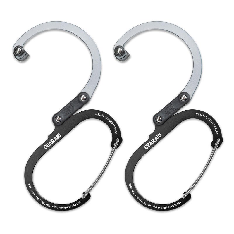 GEAR AID HEROCLIP Carabiner Clip and Hook (Large) for Camping, Backpack, Organization, and Garage, Black and Gray, 2 Pack - Image 1