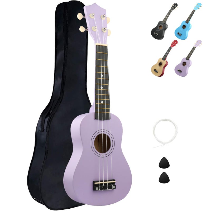 LXS Soprano Ukulele Kids Ukulele for Beginners - 21" Small Guitar Ukulele with Gig Bag, Standby String, Picks and Primary Tutorial (Purple) - Image 1