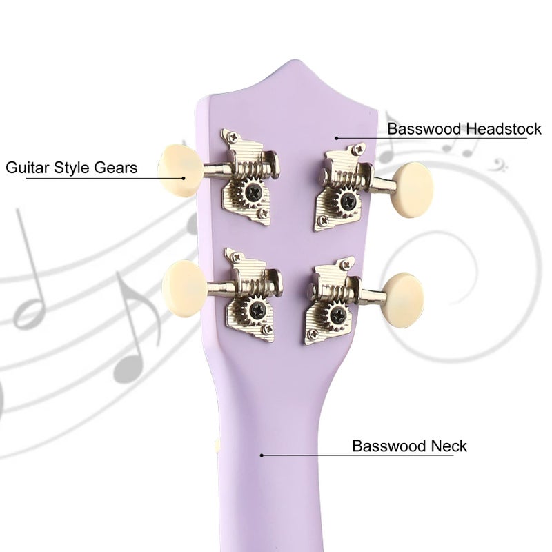 LXS Soprano Ukulele Kids Ukulele for Beginners - 21" Small Guitar Ukulele with Gig Bag, Standby String, Picks and Primary Tutorial (Purple) - Image 3