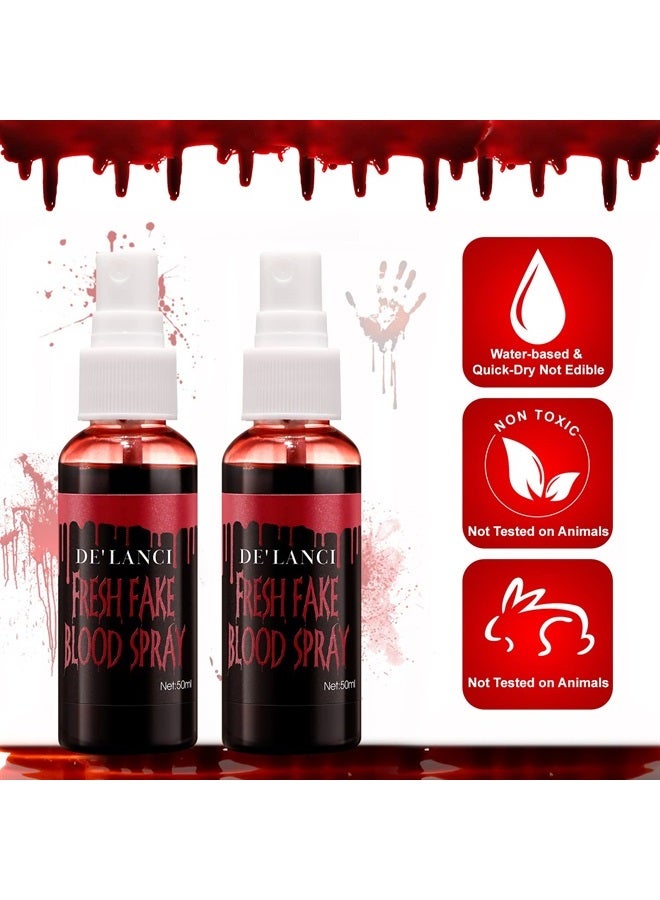 BEUSELF 2 PSC Washable Fake Blood Spray,Halloween Fake Blood Splatter, DE'LANCI Liquid Blood for Clothes,Skin and Eye Drops,Squirt Fake Blood Makeup for Vampire Monster Zombie Bride and Costumes,100g(3.53 Oz) - Image 3