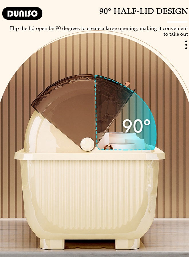 DUNISO Dish Drying Rack with Lid, Large Dish Rack for Kitchen Cabinets, Plastic Dish Drainer with Drainboard Tray, Kitchen Plate Cup Tray Cutlery Drainer, Space Saving Kitchen Countertop Organizer, Dustproof Nursing Baby Bottle Drying Rack Storage Box - Image 4