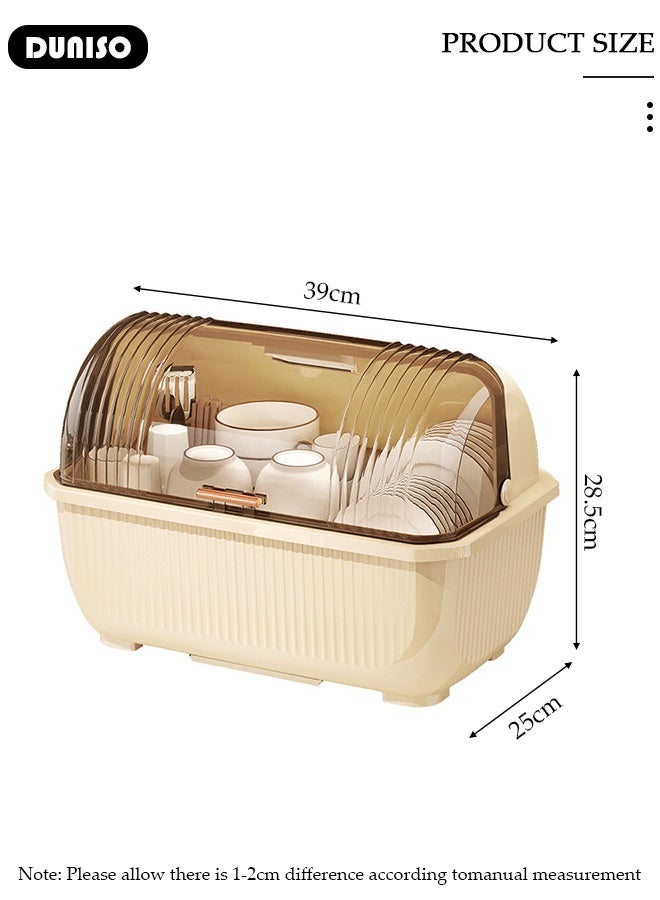 DUNISO Dish Drying Rack with Lid, Large Dish Rack for Kitchen Cabinets, Plastic Dish Drainer with Drainboard Tray, Kitchen Plate Cup Tray Cutlery Drainer, Space Saving Kitchen Countertop Organizer, Dustproof Nursing Baby Bottle Drying Rack Storage Box - Image 2