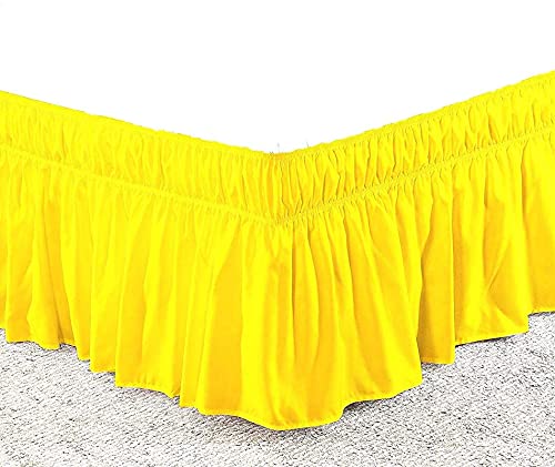 YRM Bedding's Lemon Yellow Bed Skirt Wrap Around 600 Microfiber with Easy Fit with 15 Inch Tailored Drop Shrinkage and Fade Resistant with Microfiber 15 Bed Skirt Single Bed 36 x 72 - Image 1