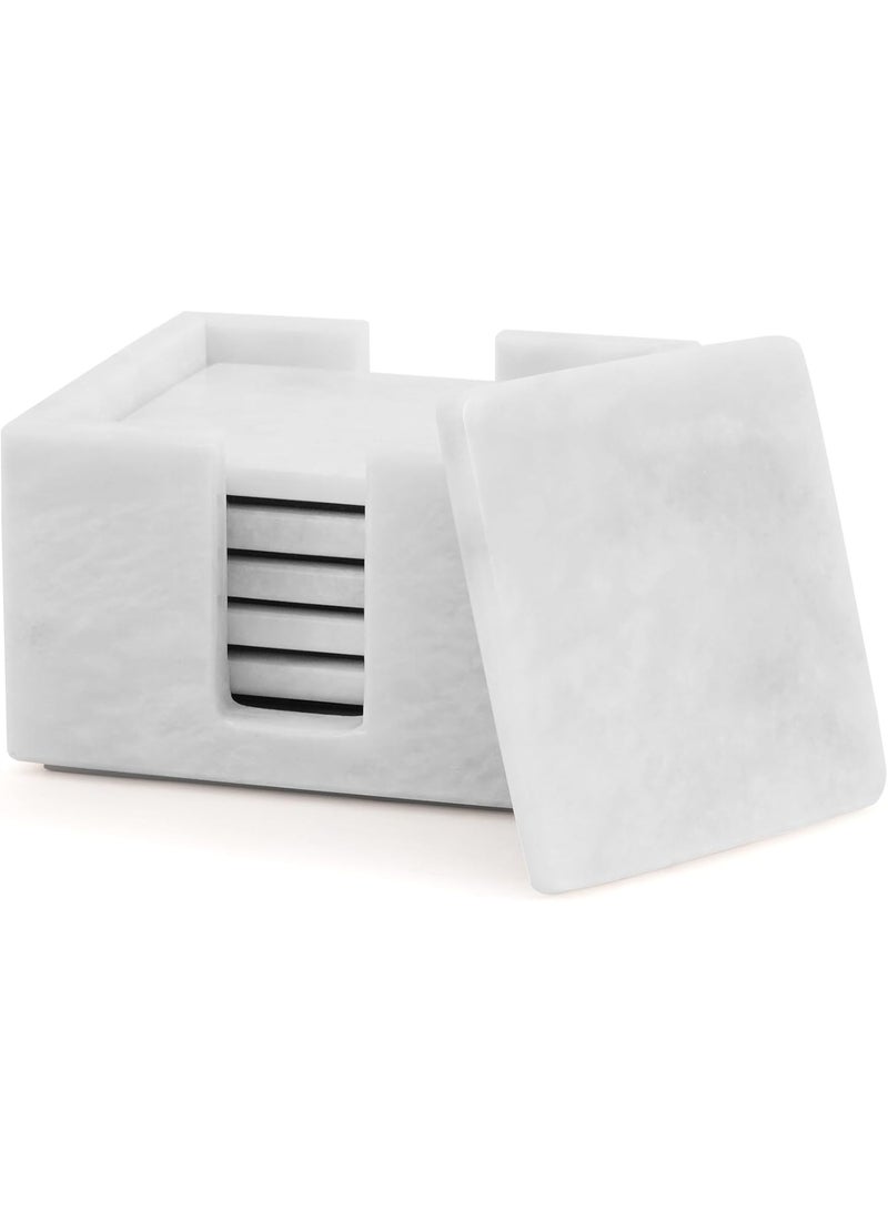 RADICALn Handmade White Marble Coasters Set of 6, 3.5 Inch Square Coasters for Drinks, Elegant Stone Coasters for Home, Office, Kitchen, Dining Table, Coffee Table, or Gift - Image 1