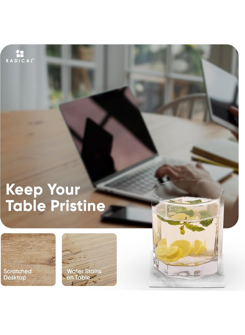 RADICALn Handmade White Marble Coasters Set of 6, 3.5 Inch Square Coasters for Drinks, Elegant Stone Coasters for Home, Office, Kitchen, Dining Table, Coffee Table, or Gift - Image 5