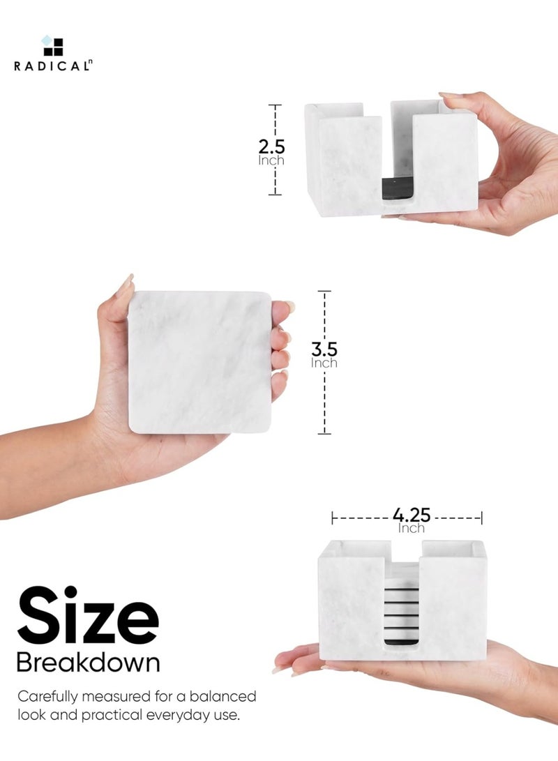 RADICALn Handmade White Marble Coasters Set of 6, 3.5 Inch Square Coasters for Drinks, Elegant Stone Coasters for Home, Office, Kitchen, Dining Table, Coffee Table, or Gift - Image 3