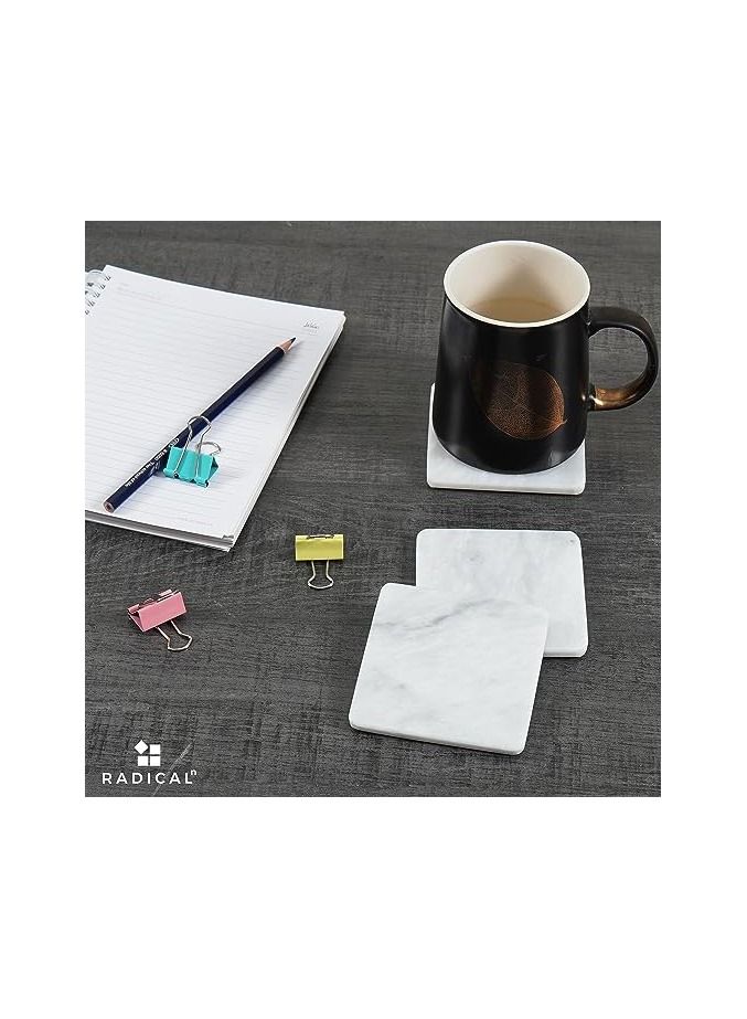 راديكالن طقم من ٦ قواعد أكواب رخامية مربعة بيضاء مع حامل | ديكور منزلي وطاولة مصنوع يدويًا - Image 3