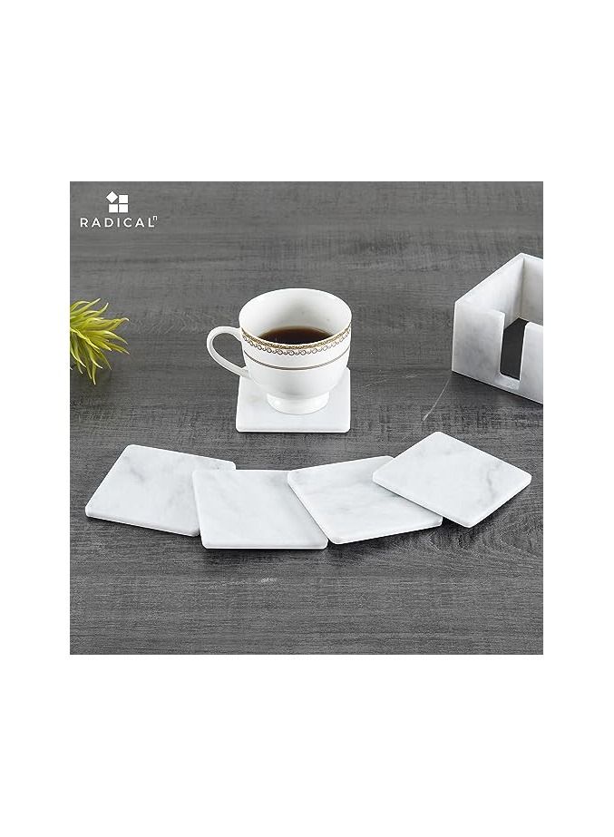 راديكالن طقم من ٦ قواعد أكواب رخامية مربعة بيضاء مع حامل | ديكور منزلي وطاولة مصنوع يدويًا - Image 4