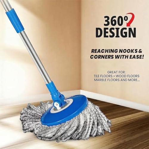 Pivalo Bucket Quick Spin Mop with 2 Microfiber Wet Dry Mophead Floor Cleaning Pocha Extendable Handle Removable Steel Wringer 360° Floor Cleaner Mopping Set (Random Colour) - Image 2