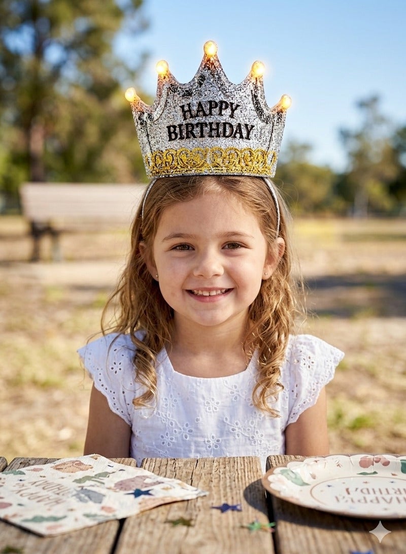 Party Time Silver Happy Birthday Crown LED Birthday Cap, Birthday Tiara Headband, Birthday Party Cap, Light Up Birthday Crown, Birthday Hat, Party Hat, Birthday Celebration Accessories For Boy and Girls - Image 2