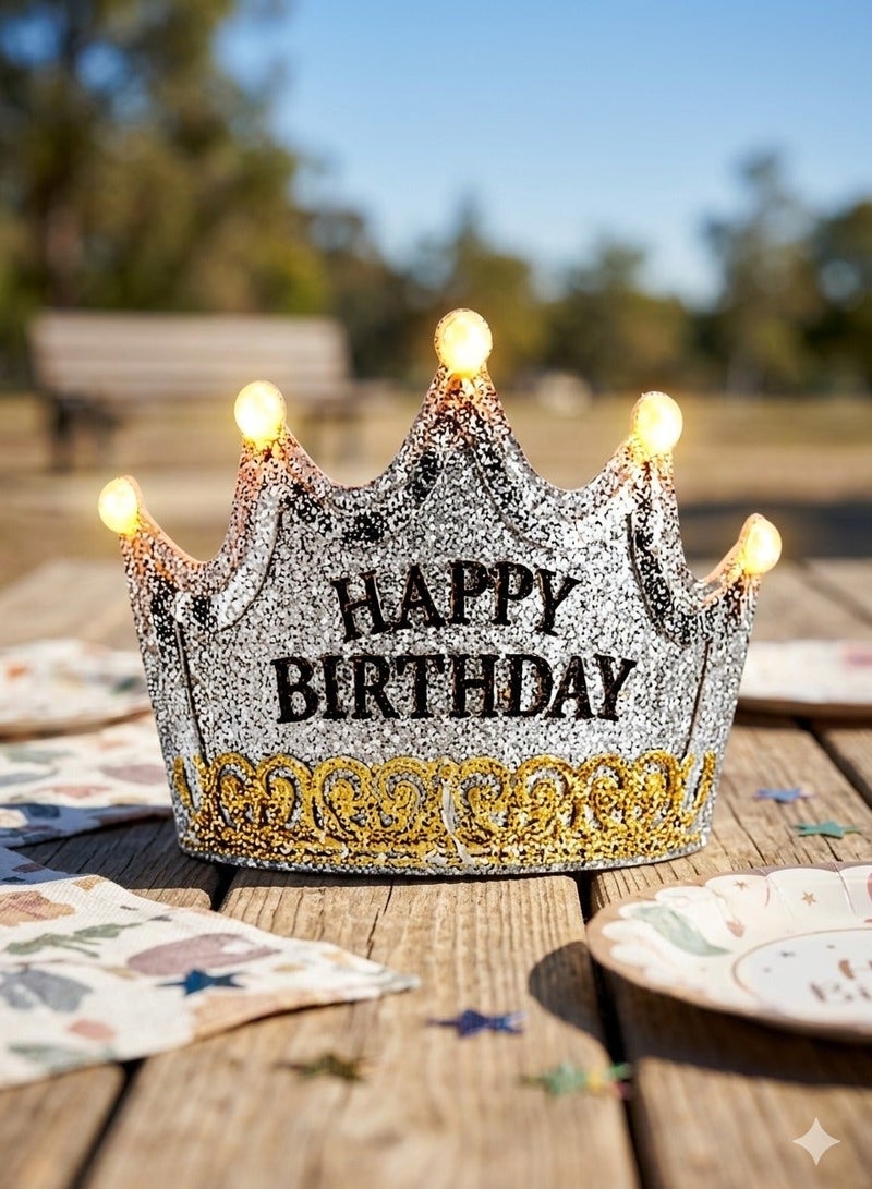 Party Time Silver Happy Birthday Crown LED Birthday Cap, Birthday Tiara Headband, Birthday Party Cap, Light Up Birthday Crown, Birthday Hat, Party Hat, Birthday Celebration Accessories For Boy and Girls - Image 4