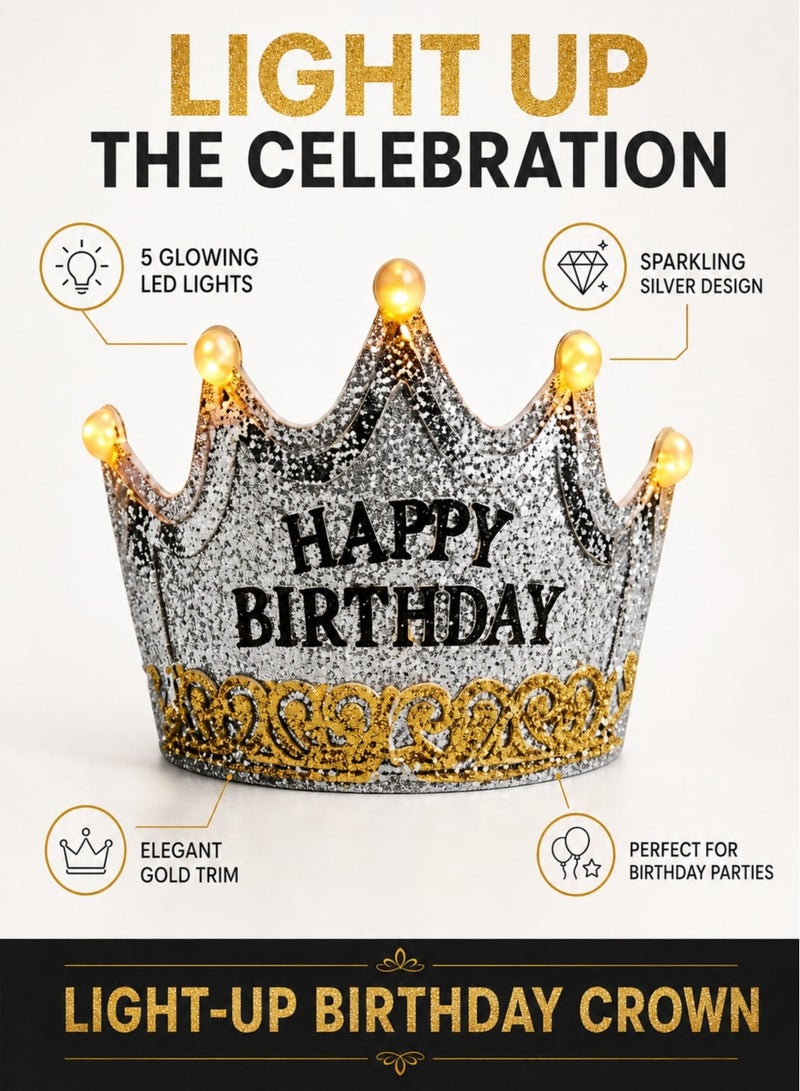 Party Time Silver Happy Birthday Crown LED Birthday Cap, Birthday Tiara Headband, Birthday Party Cap, Light Up Birthday Crown, Birthday Hat, Party Hat, Birthday Celebration Accessories For Boy and Girls - Image 3